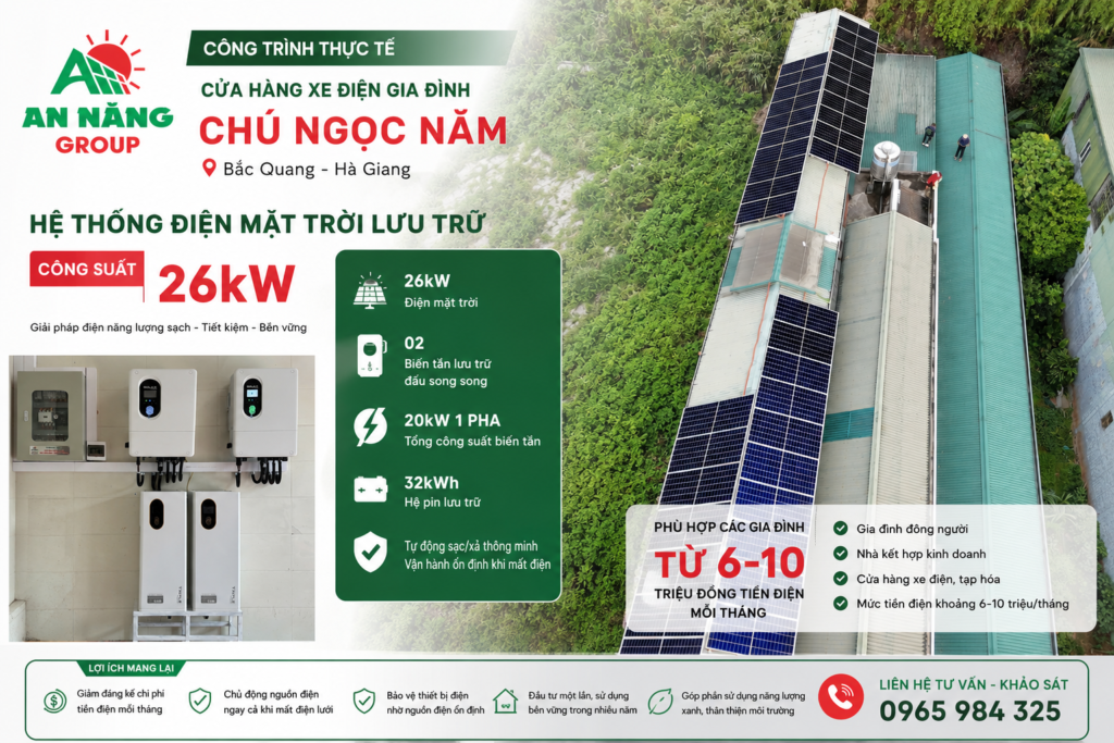 Hoàn thiện thi công hệ thống điện mặt trời 26kW tại Bắc Quang, Hà Giang