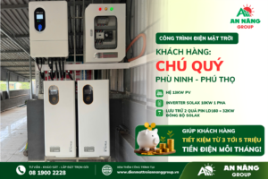 Toàn cảnh giàn pin mặt trời 13kW trên mái nhà chú Quý trong dự án lắp đặt điện mặt trời tại Phú Thọ