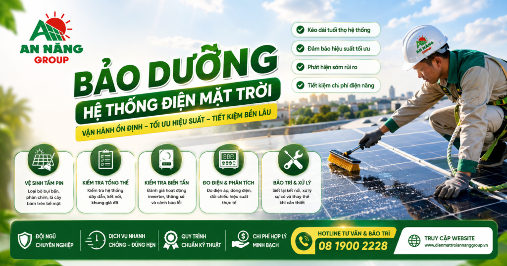 Kỹ sư An Năng Group đang tiến hành kiểm tra Inverter và bảo dưỡng hệ thống điện mặt trời cho khách hàng
