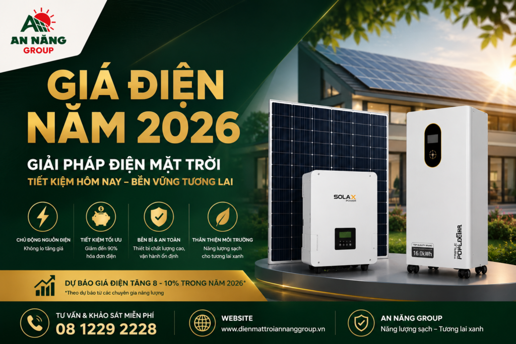 Giàn pin năng lượng mặt trời kết hợp biến tần Inverter giúp hộ gia đình cắt giảm chi phí khi giá điện năm 2026 tăng cao