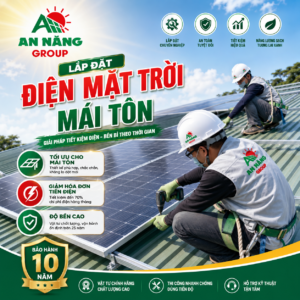 Tấm pin năng lượng mặt trời được cố định chắc chắn trên hệ thống ray nhôm chuyên dụng dành cho mái tôn