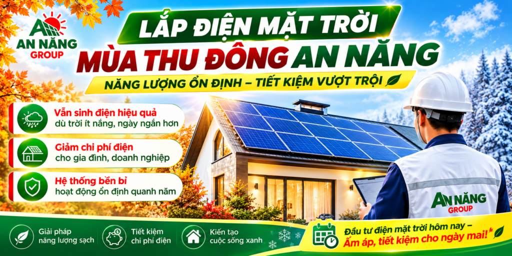 Giàn tấm pin năng lượng mặt trời công suất cao kết hợp biến tần Inverter hoạt động ổn định khi lắp điện mặt trời mùa thu đông