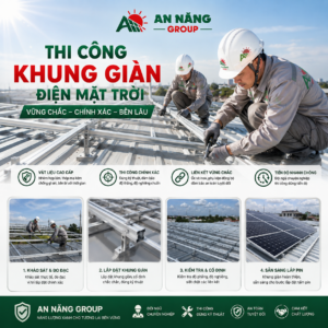 Kỹ sư tiến hành cố định khung giàn nhôm trong quy trình lắp đặt điện mặt trời