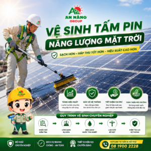 Kỹ thuật viên sử dụng thiết bị chuyên dụng làm sạch bề mặt tấm pin trong quá trình bảo dưỡng hệ thống điện mặt trời