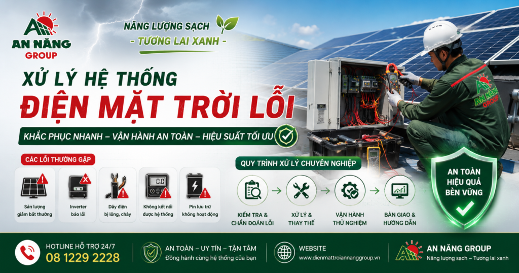 Kỹ thuật viên kiểm tra thông số trên biến tần Inverter để tìm nguyên nhân khi hệ thống điện mặt trời lỗi