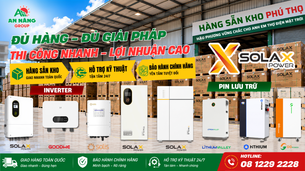 tấm pin và biến tần Inverter luôn sẵn sàng xuất tại kho điện mặt trời của An Năng Group