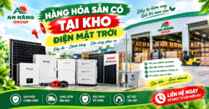 Các pallet biến tần Inverter SolaX và Deye được xếp gọn gàng chờ xuất đi cho đại lý từ tổng kho điện mặt trời