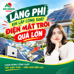 sản lượng điện bị triệt tiêu lãng phí khi chủ nhà cố tình đầu tư công suất điện mặt trời quá lớn so với tải tiêu thụ